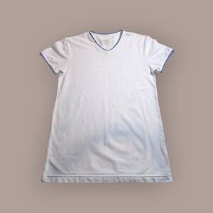 White V-Neck T-Shirt with Blue Trim